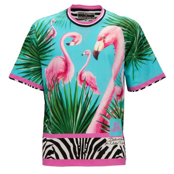 Oversize Cotton T-Shirt with Flamingo, Zebra and Logo print by DOLCE & GABBANA - DOLCE & GABBANA x DJ KHALED Limited Edition