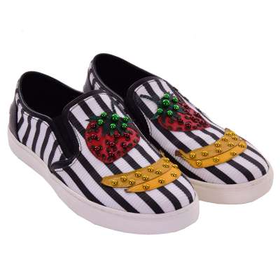 Pearl Strawberry Banana Slip-On Sneaker Shoes LONDON White 39
