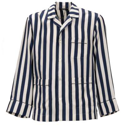 Striped Silk Shirt White Blue 39 S M