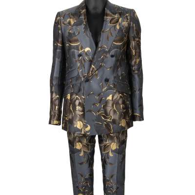 Flower Jacquard SICILIA Suit Jacket Blazer Pants Gray 48 M
