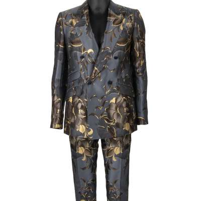 Blumen Jacquard SICILIA Anzug Sakko Blazer Zweireiher Grau 48 M 