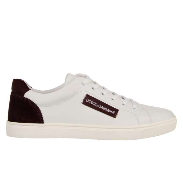 Low-Top Sneaker LONDON with DG farbic logo patch, suede leather elements in bordeaux and white by DOLCE & GABBANA