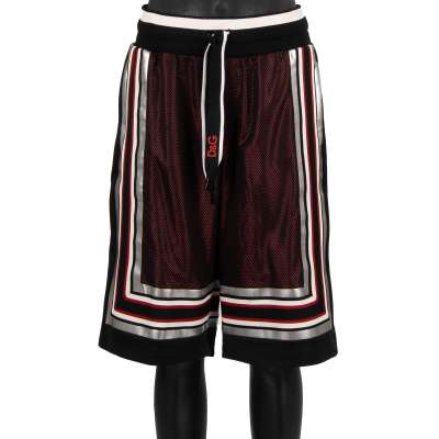 Bermudas Sport Shorts mit Metallic Streifen und Taschen Schwarz Rot