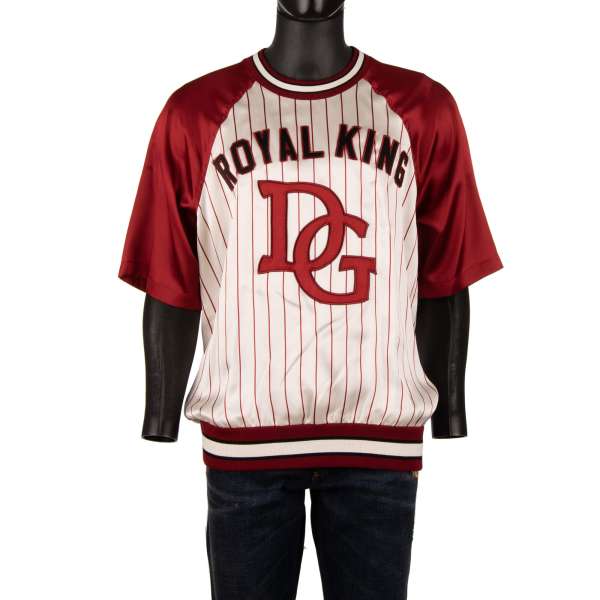 Silk T-Shirt with Royal King and DG Logo embroidery and knitted details by DOLCE & GABBANA
