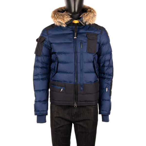 Down filled Ski Jacket SKIMASTER made of nylon-polyurethane taffeta with a detachable real fur trim, hood and many pockets in Navy Peony Blue