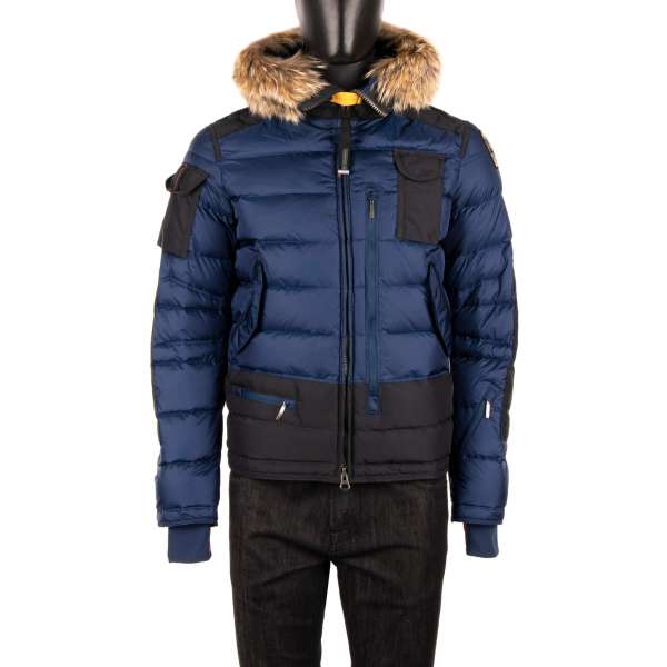 Skijacke / Daunenjacke SKIMASTER aus Nylon-Polyurethan-Taft mit abnehmbarem Echtpelzbesatz, Kapuze und vielen Taschen in Navy Peony Blau