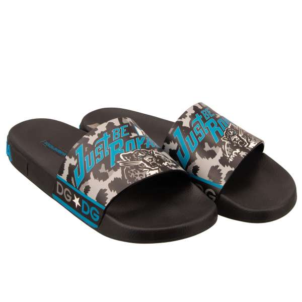 Slides Sandalen mit Leopard Just Be Royals Print und mit Logo hinten  von DOLCE & GABBANA 