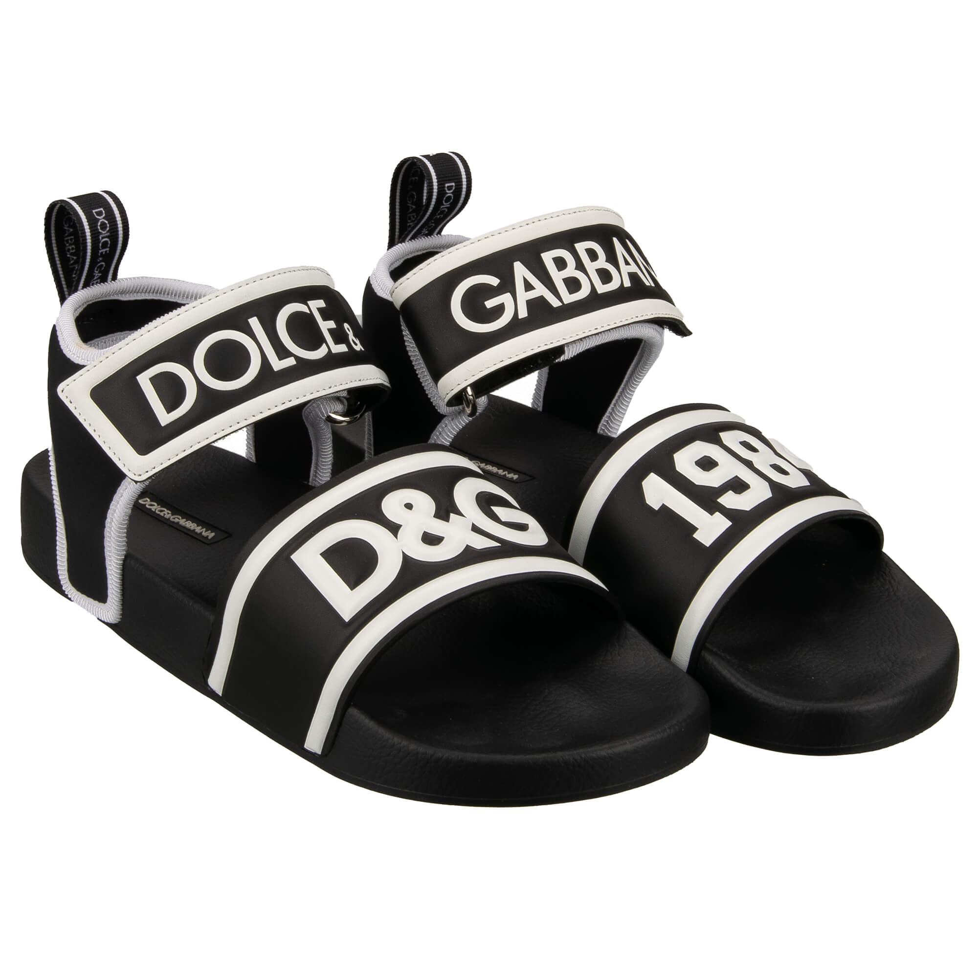 Dolce Gabbana D G Logo 1984 Strap Slides Sandals Black White 43 UK 9 FASHION ROOMS