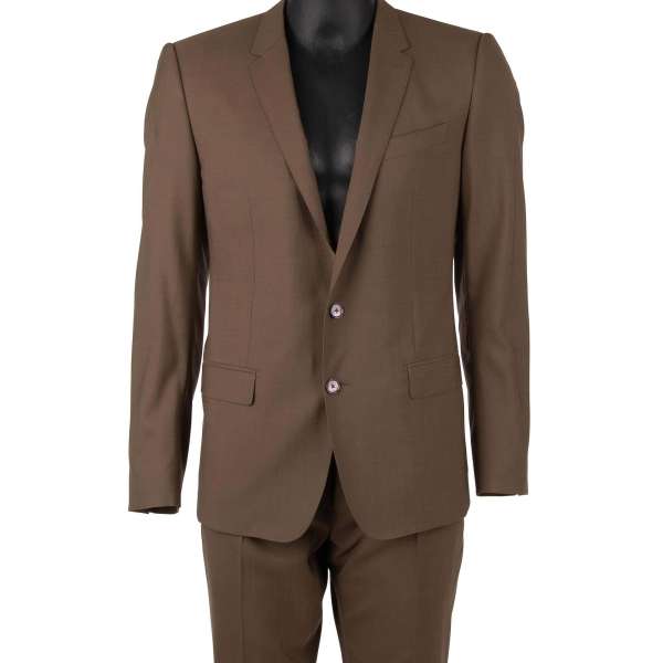 Virgin wool suit with peak lapel in brown by DOLCE & GABBANA 