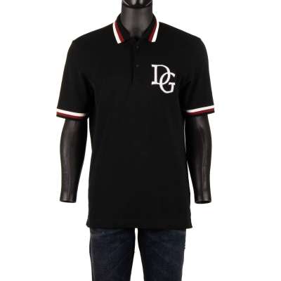 Cotton Polo Shirt with Embroidered DG Logo Black 48 M