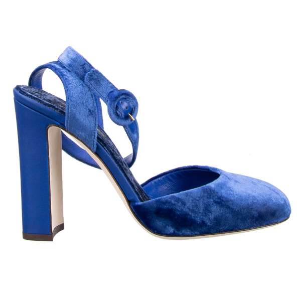 VALLY Mary Jane Velvet Pumps in blue by DOLCE & GABBANA Black Label