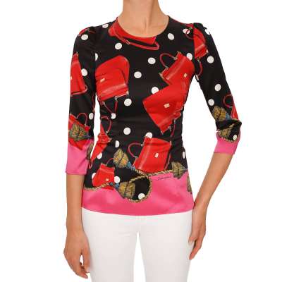 Miss Sicily Bag Silk Blouse Top Shirt Black Pink Red