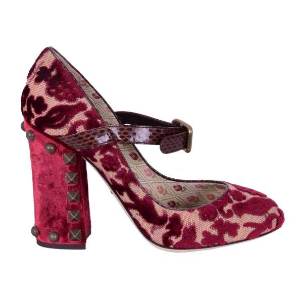 Mary Jane Pumps aus Samt und Schlangenleder mit Nieten-Absatz von DOLCE & GABBANA Black Label