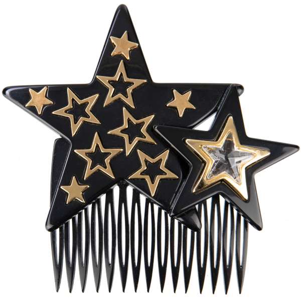 "Stelle" Star Hair Comb with Crystals and Stars in Gold and Black by DOLCE & GABBANA