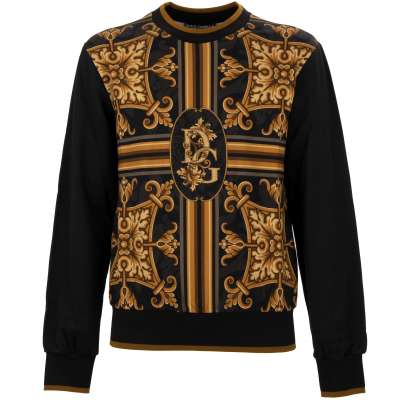 Barock DG Logo Print Baumwolle Seide Sweater Pullover Schwarz Gold