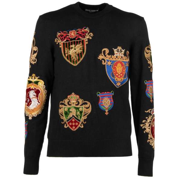 Einzigartiger Sweater / Pullover aus Schurwolle mit Sizilien Wappen Stickerei von DOLCE & GABBANA