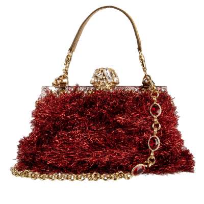 Synthetic Crystals Evening Clutch Bag VANDA with Chain Strap Red Gold