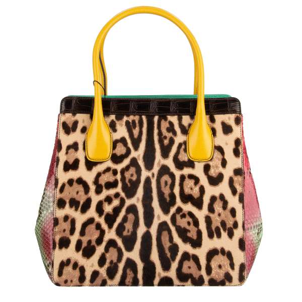 Large Patchwork Tote / Shopper Bag LAST MINUTE made of pony fur, snake, crocodile and calf leather with double handle and logo plate by DOLCE & GABBANA