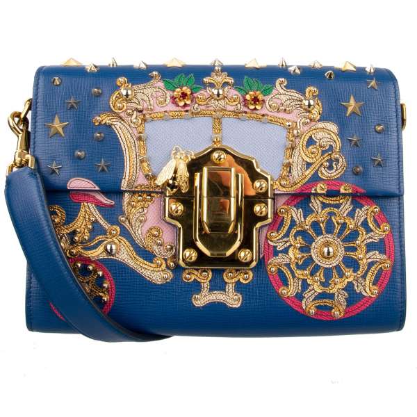 Tote / Shoulder bag LUCIA with leather embroidered coach application, Stars, Studs and Brooches and two shoulder straps and by DOLCE & GABBANA