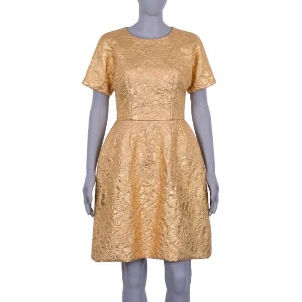 Shiny Baroque Style Dress painted with floral Jacquard in Gold by DOLCE & GABBANA Black Label