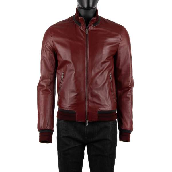 Light stuffed bomber style leather jacket made of nappa leather with knitted waist, collar and cuffs by DOLCE & GABBANA
