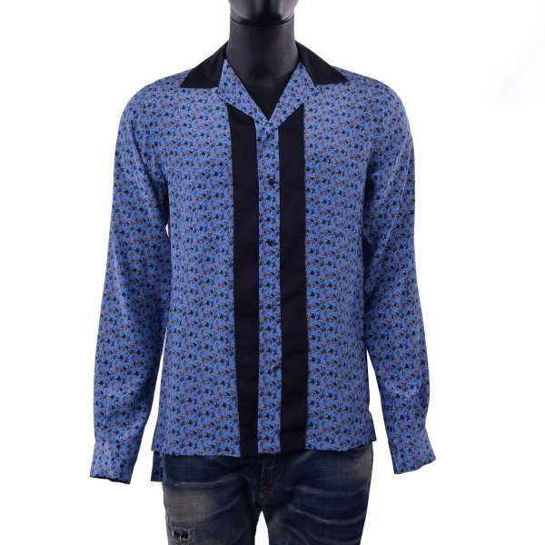 Soccer motive printed silk shirt RIVIERA with open collar and contrast stripes by DOLCE & GABBANA