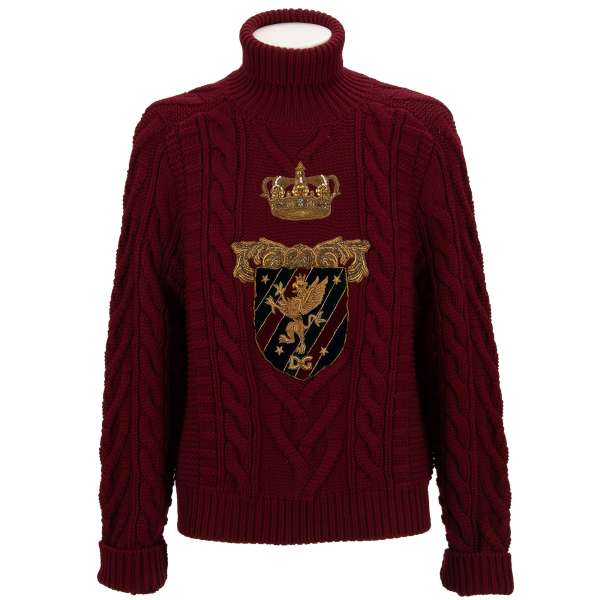 Warmer Rollkragen Sweater / Pullover aus Schurwolle und Kascmir mit bestickter Krone und DG Logo Wappen von DOLCE & GABBANA