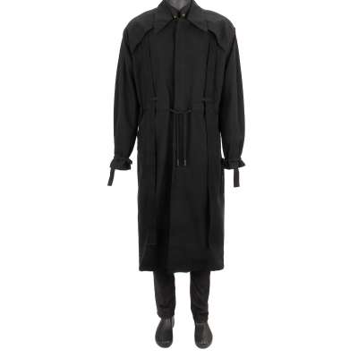 Oversize Trench Coat with Straps and Ropes Black M