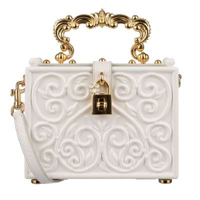 Handcrafted Baroque Wood Clutch Bag DOLCE BOX White Gold