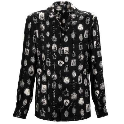 Maria Cross Heart Crown Pendant Wide Fit Silk Shirt Black 39 S