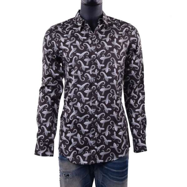 Paisley printed cotton shirt with short collar by DOLCE & GABBANA Black Label- GOLD Line