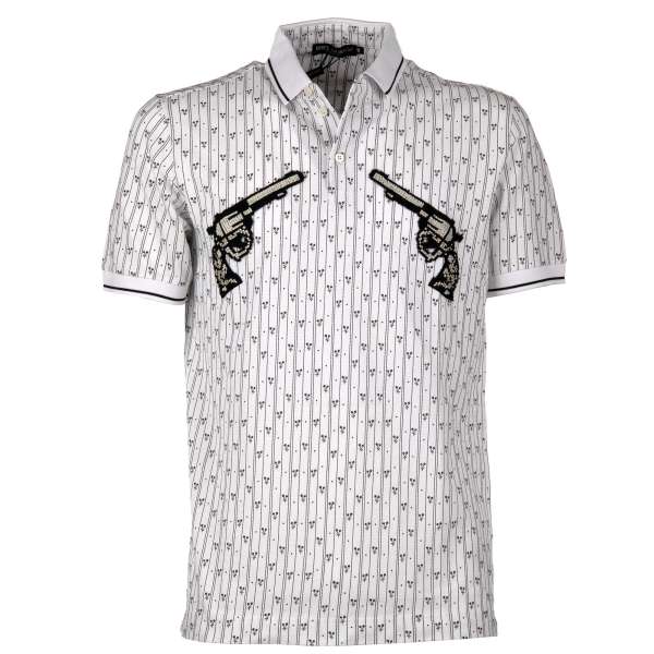 Striped floral cotton Polo Shirt with embroidered pistols by DOLCE & GABBANA