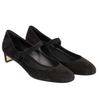 Suede Leather Mary Jane Pumps VALLY Black