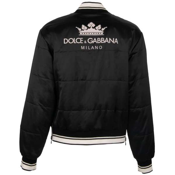 Gefütterte Bomberjacke mit DG Krone Logo, Strick-Details und seitleichen Taschen in schwarz von DOLCE & GABBANA