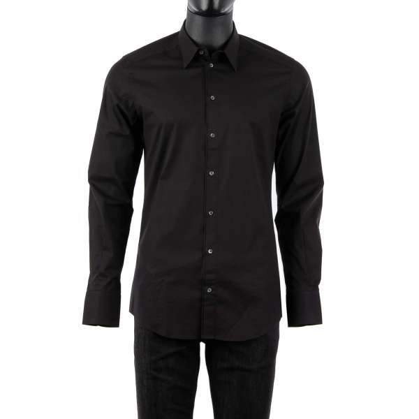 Cotton shirt with short collar in black by DOLCE & GABBANA - GOLD Line
