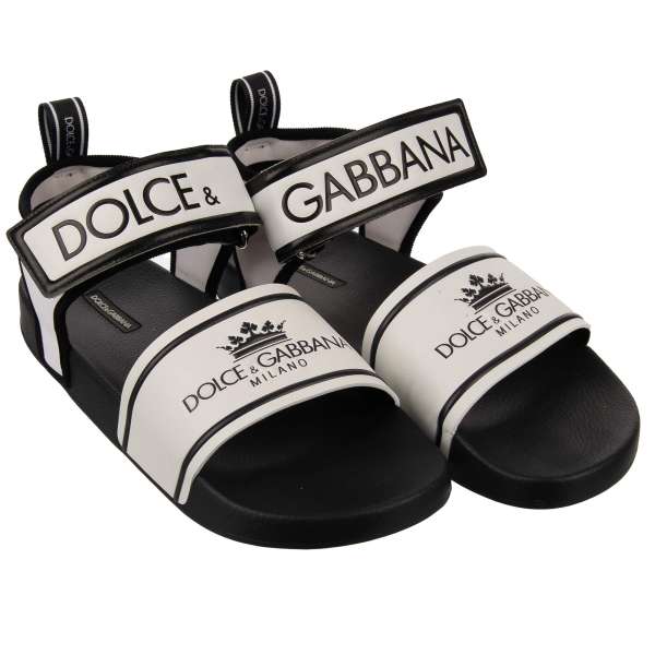 Sandalen CIABATTA aus Leder mit Gummisohle und DG Krone Logo in Schwarz und Weiß von DOLCE & GABBANA