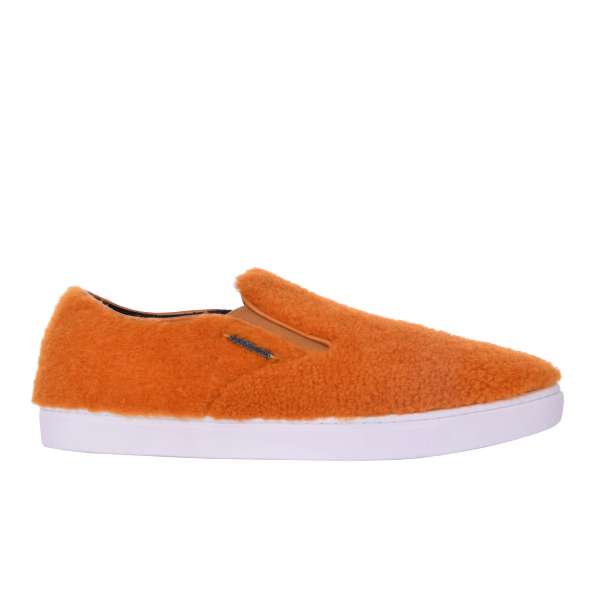 Lamb Fur Slip-On Sneaker LONDON in Orange by DOLCE & GABBANA Black Label