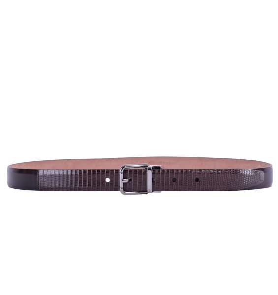 Patchwork belt made of lizard & calf leather with detachable roller buckle by DOLCE & GABBANA