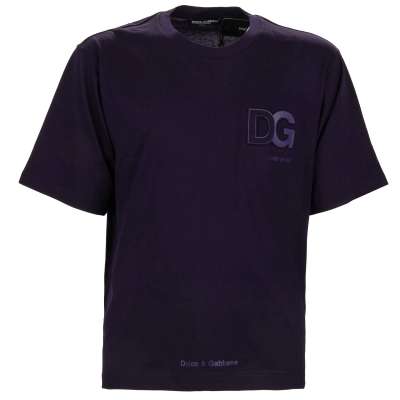 Oversize DG Logo Cotton T-Shirt Dark Purple 46 48 S M