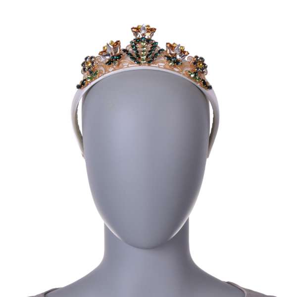 Flowers Hairband with Crystal embelished Crown in Gold by DOLCE & GABBANA
