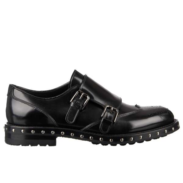 Studded leather shoes BOY with monk straps in black by DOLCE & GABBANA