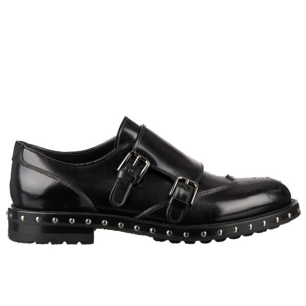 Nieten Schuhe BOY aus Leder mit Monkstrap in Schwarz von DOLCE & GABBANA