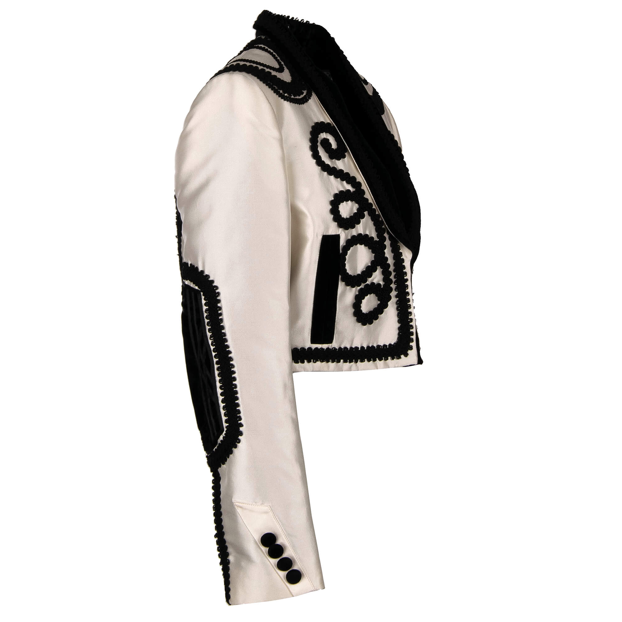 DOLCE & GABBANA Silk Velvet Torero Embroidered Jacket Blazer White Black 05279