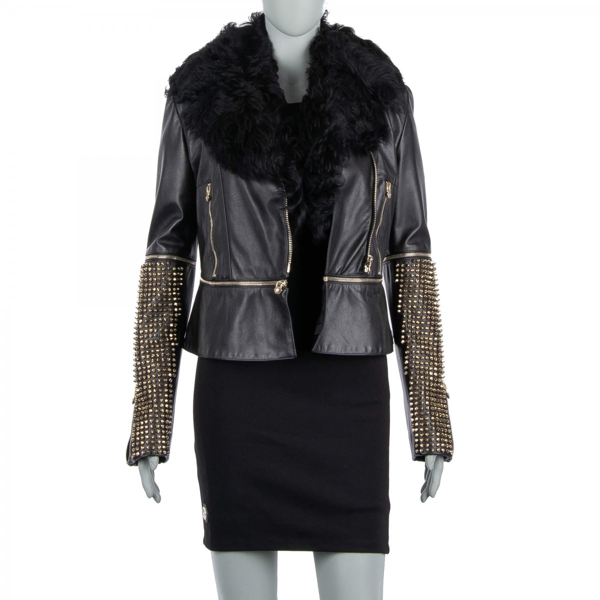 Philipp Plein COUTURE Studded Fur Leather Jacket ARCHETYP Black M