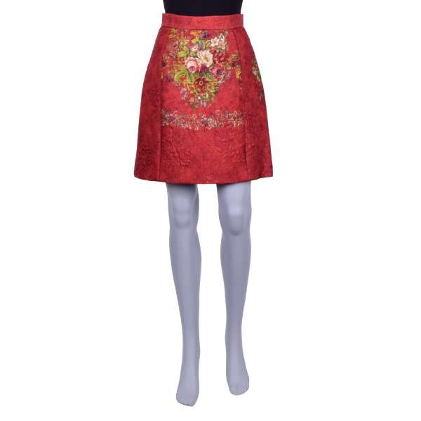 Silk Jacquard skirt with flowers and golden keys print by DOLCE & GABBANA Black Label