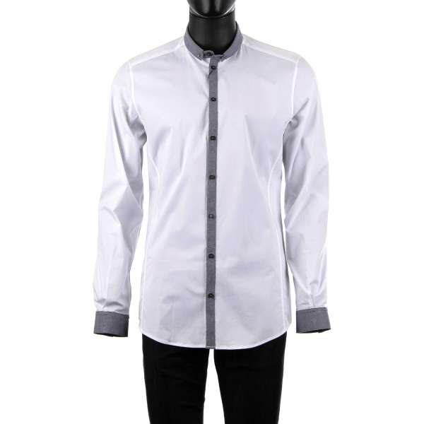 Shirt with short button-down collar and cuffs, collar and button closure in contrast color by DOLCE & GABBANA - GOLD Line