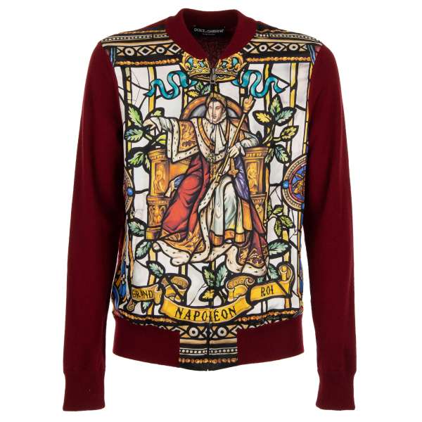 Napoleon collection cardigan jacket made of cashmere and silk with print and zip closure by DOLCE & GABBANA