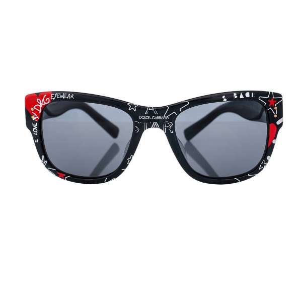 Graffiti Print Sunglasses DG 4338 with heart and stars in black and red by DOLCE & GABBANA