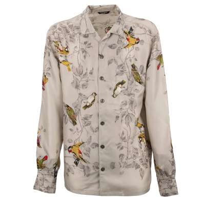 Bird Silk Pyjama Shirt Gray Yellow 52 5 L