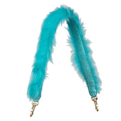 Faux Fur Leather Bag Strap Handle Blue Gold